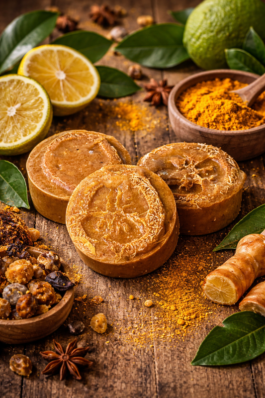 Turmeric + Loofah Goat Milk Soap W/ Bergamot & Myrrh Essential Oil Blend